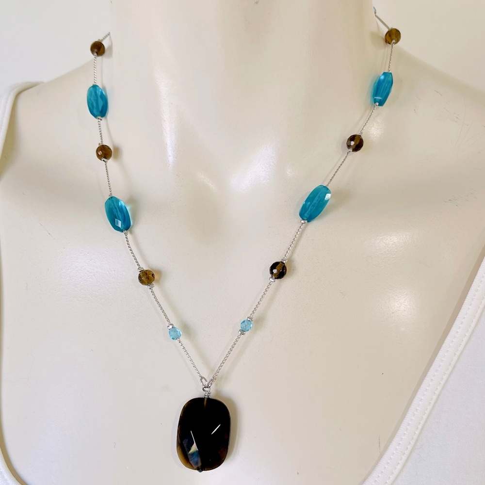 LIA SOPHIA necklace style 205 silver turquoise and brown crystals adjustable